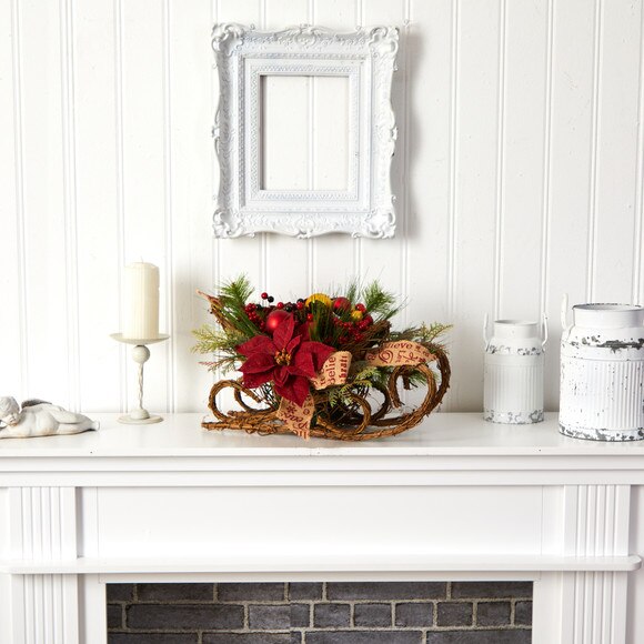 18 Christmas Sleigh with Poinsettia Berries and Pinecone Artificial Arrangement with Ornaments - SKU #A1859 - 5