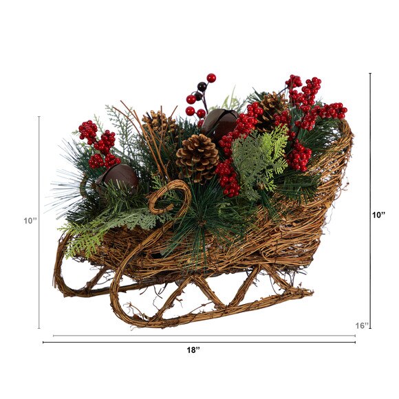 18 Christmas Sleigh with Pine Pinecones and Berries Artificial Christmas Arrangement - SKU #A1860 - 1