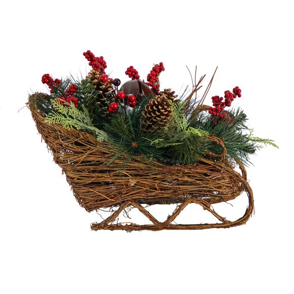 18 Christmas Sleigh with Pine Pinecones and Berries Artificial Christmas Arrangement - SKU #A1860 - 2