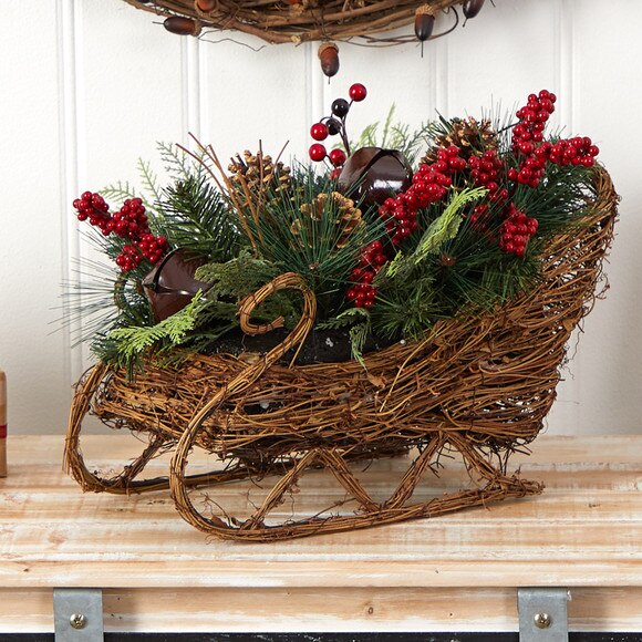 18 Christmas Sleigh with Pine Pinecones and Berries Artificial Christmas Arrangement - SKU #A1860 - 3