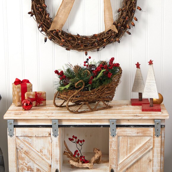 18 Christmas Sleigh with Pine Pinecones and Berries Artificial Christmas Arrangement - SKU #A1860 - 4