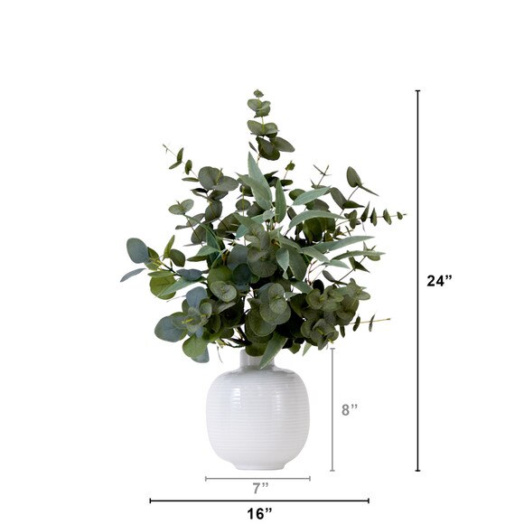 24 Artificial Eucalyptus Leaves Arrangement with Ceramic Planter - SKU #A2113 - 1