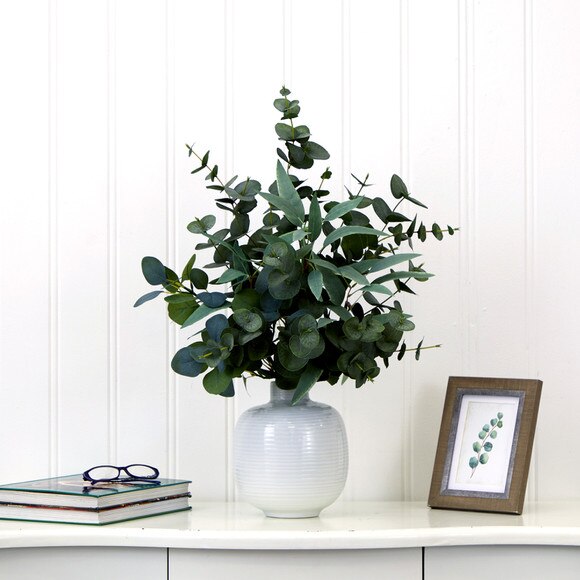 24 Artificial Eucalyptus Leaves Arrangement with Ceramic Planter - SKU #A2113 - 3