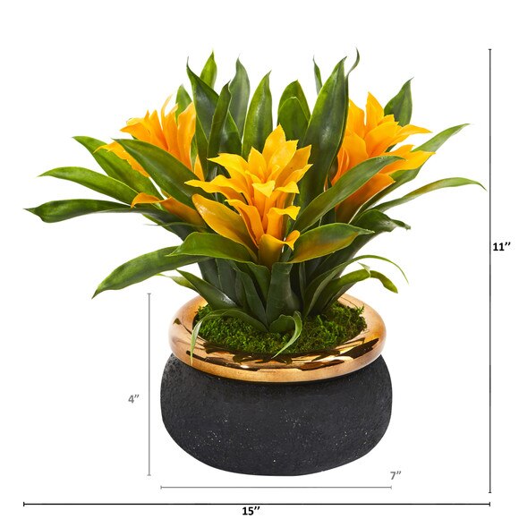 11 Bromeliad Artificial Plant in Stoneware Planter - SKU #P1014 - 5