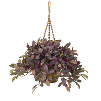 28 Fall Laurel Leaf with Berries Artificial Plant in Hanging Basket - SKU #P1068