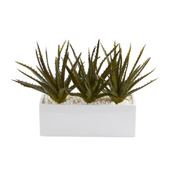 11 Aloe Succulent Artificial Plant in White Planter - SKU #P1279