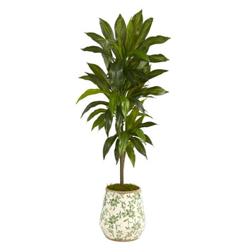 4 Dracaena Artificial Plant in Flower Print Planter Real Touch - SKU #P1326
