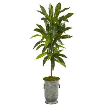 4 Dracaena Artificial Plant in Vintage Metal Planter Real Touch - SKU #P1327