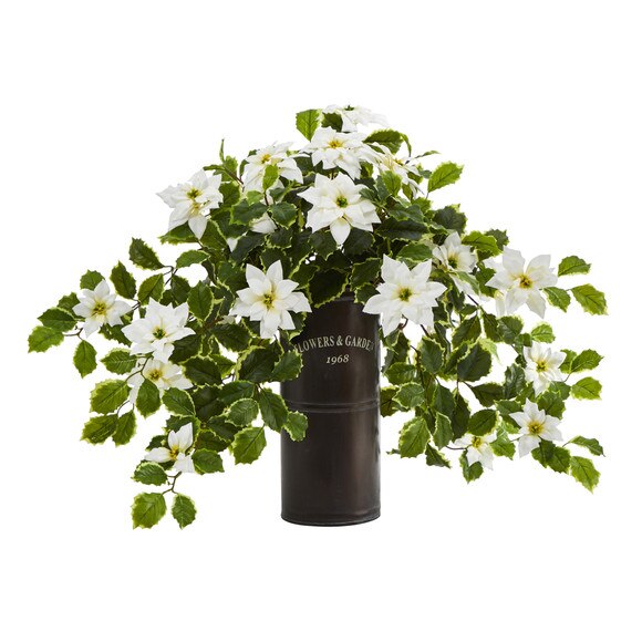 21 Poinsettia and Variegated Holly Artificial Plant in Decorative Planter Real Touch - SKU #P1341-RD - 3