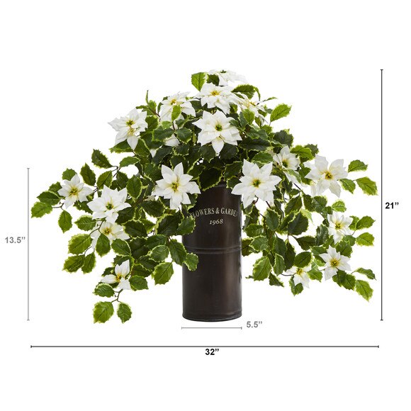 21 Poinsettia and Variegated Holly Artificial Plant in Decorative Planter Real Touch - SKU #P1341-RD - 4