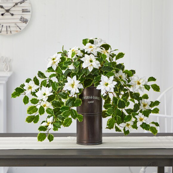 21 Poinsettia and Variegated Holly Artificial Plant in Decorative Planter Real Touch - SKU #P1341-RD - 5