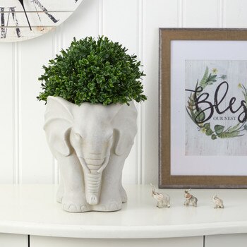 16 Boxwood Topiary Artificial Plant in Elephant Shaped Planter UV Resistant Indoor/Outdoor - SKU #P1385