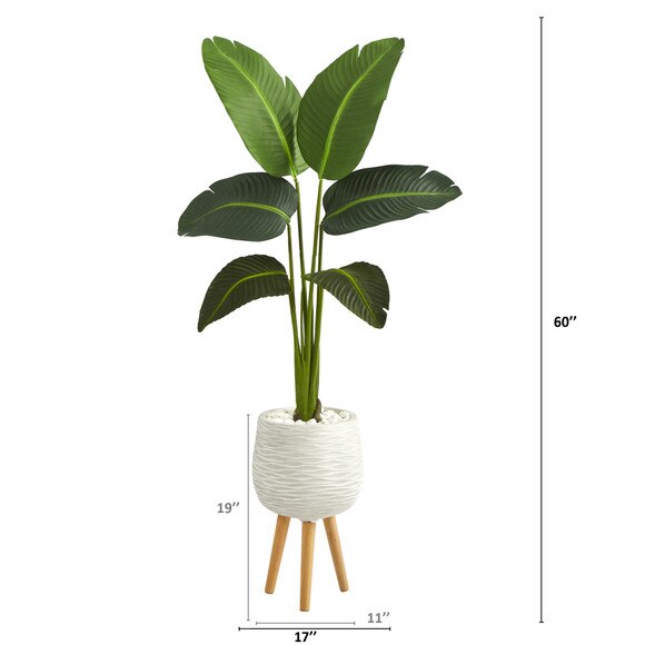 5 Travelers Palm Artificial Plant in White Planter with Stand Real Touch - SKU #P1397 - 1