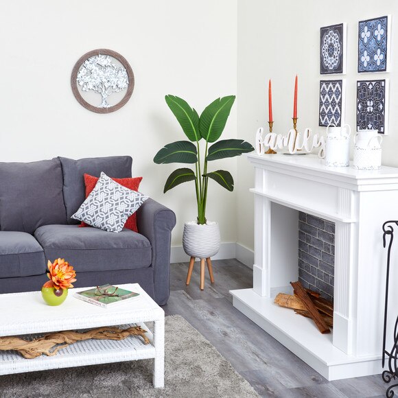 5 Travelers Palm Artificial Plant in White Planter with Stand Real Touch - SKU #P1397 - 3