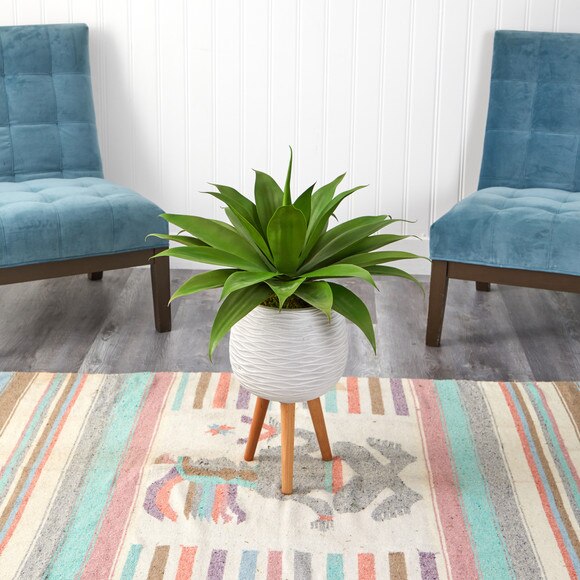 33 Agave Succulent Artificial Plant in White Planter with Stand - SKU #P1425 - 3