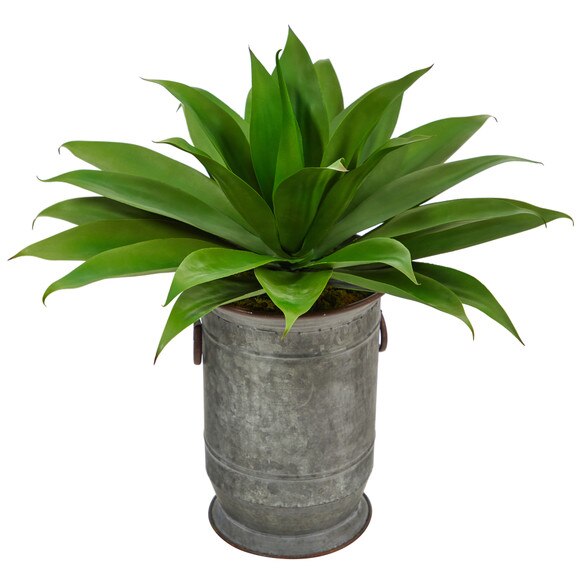 26 Agave Succulent Artificial Plant in Vintage Metal Planter - SKU #P1426