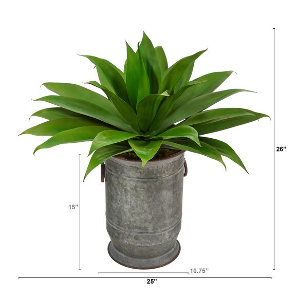 26 Agave Succulent Artificial Plant in Vintage Metal Planter - SKU #P1426 - 1