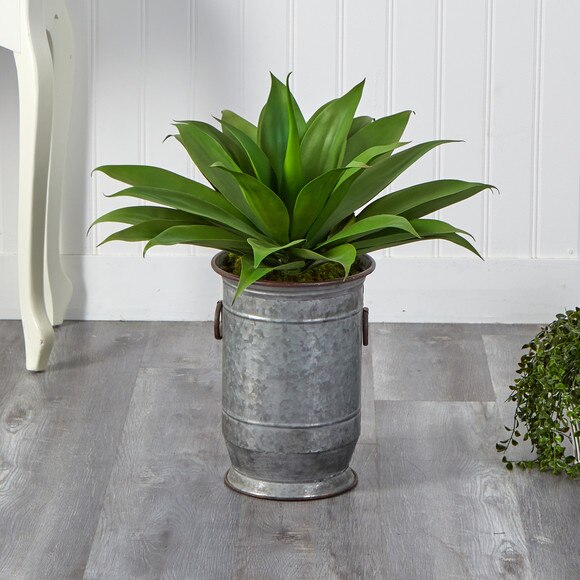 26 Agave Succulent Artificial Plant in Vintage Metal Planter - SKU #P1426 - 2