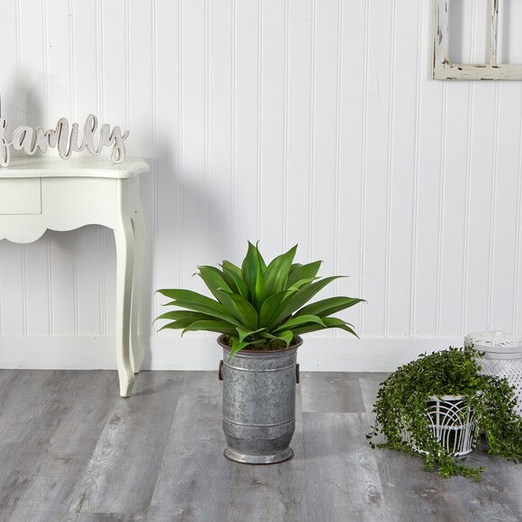 26 Agave Succulent Artificial Plant in Vintage Metal Planter - SKU #P1426 - 3