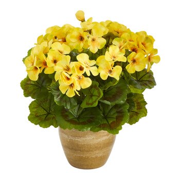 11 Geranium Artificial Plant in Ceramic Planter UV Resistant Indoor/Outdoor - SKU #P1442-YL