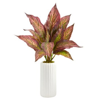 19 Musa Leaf Artificial Plant in White Planter - SKU #P1522