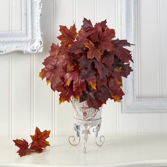 20 Autumn Maple Leaf Artificial Plant in Metal Planter - SKU #P1545