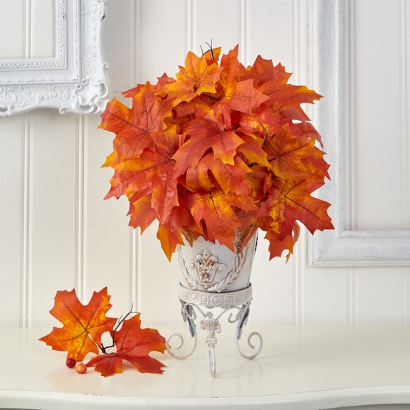 20 Autumn Maple Leaf Artificial Plant in Metal Planter - SKU #P1545 - 1