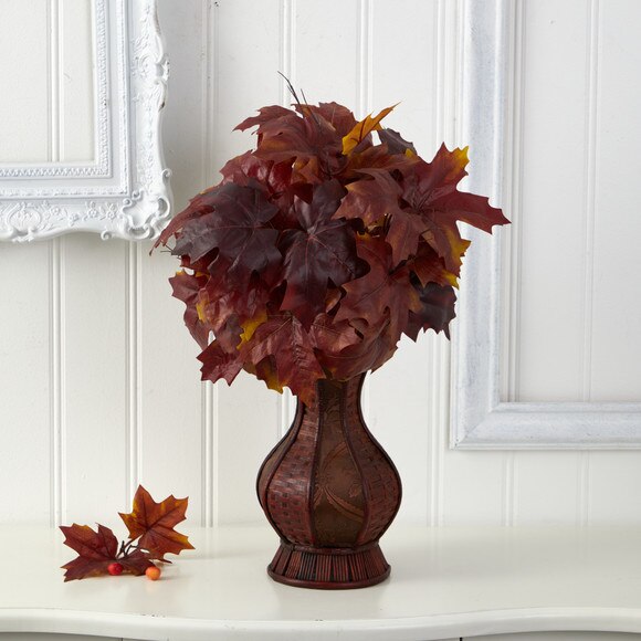 24 Autumn Maple Leaf Artificial Plant in Decorative Planter - SKU #P1547