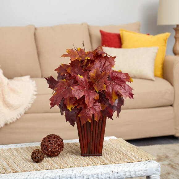 19 Autumn Maple Leaf Artificial Plant in Decorative Planter - SKU #P1548