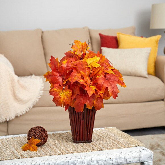 19 Autumn Maple Leaf Artificial Plant in Decorative Planter - SKU #P1548 - 1