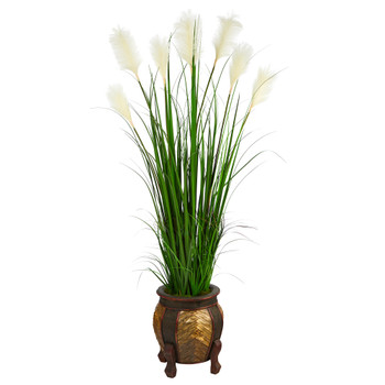 63 Wheat Plum Grass Artificial Plant in Decorative Planter - SKU #P1578