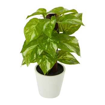 9 Pothos Artificial Plant in White Planter Real Touch - SKU #P1649