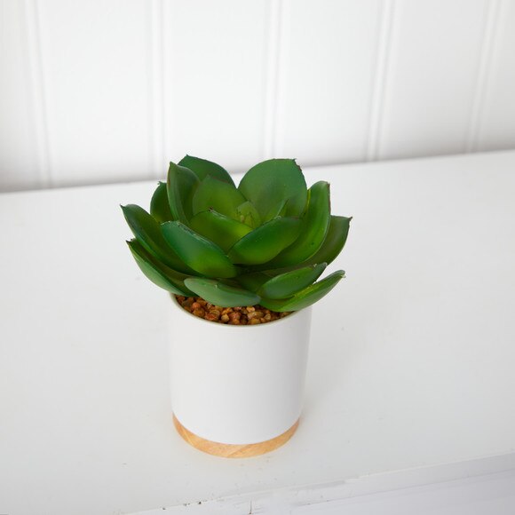 6 Succulent Artificial Plant in White Ceramic Planter - SKU #P1660 - 2