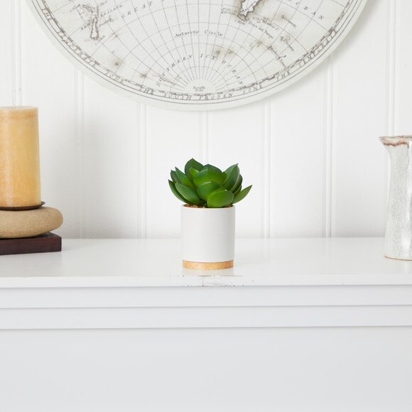6 Succulent Artificial Plant in White Ceramic Planter - SKU #P1660 - 3