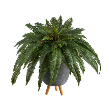 2.5 Boston Fern Artificial Plant in Gray Planter with Stand - SKU #P1689