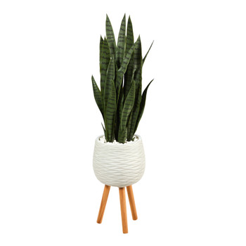 46 Sansevieria Artificial Plant in White Planter with Stand - SKU #P1692