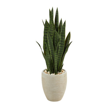 40 Sansevieria Artificial Plant in Sand Colored Planter - SKU #P1693