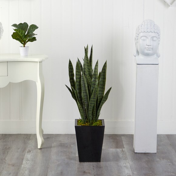 40 Sansevieria Artificial Plant in Black Metal Planter - SKU #P1694 - 2