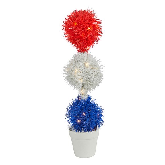 18 Red White and Blue Americana Artificial Topiary Plant with 35 Warm LED Lights - SKU #P1800