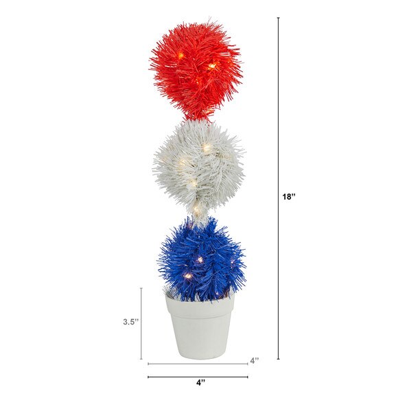 18 Red White and Blue Americana Artificial Topiary Plant with 35 Warm LED Lights - SKU #P1800 - 1
