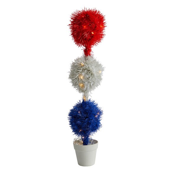 2 Red White and Blue Americana Artificial Topiary Plant with 35 Warm LED Lights - SKU #P1801