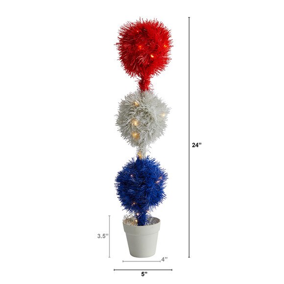 2 Red White and Blue Americana Artificial Topiary Plant with 35 Warm LED Lights - SKU #P1801 - 1