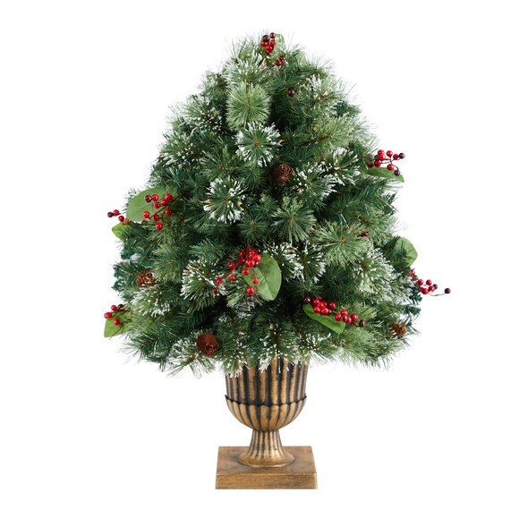 3 Holiday Pre-Lit Snow Tip Greenery Berries and Pinecones Plant in Urn with 100 LED Lights - SKU #P1811 - 2