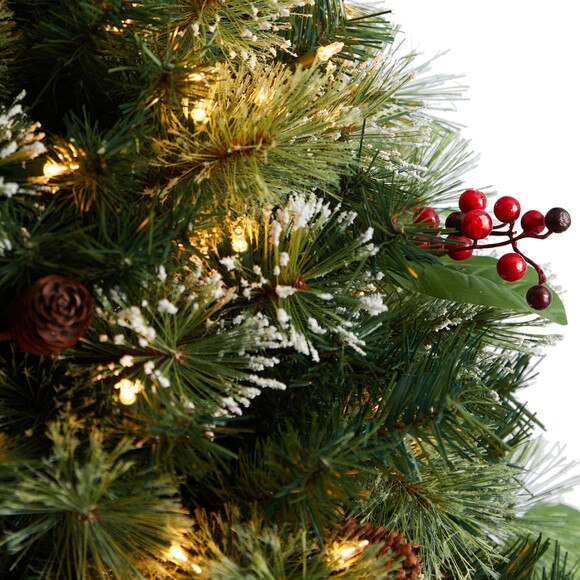 3 Holiday Pre-Lit Snow Tip Greenery Berries and Pinecones Plant in Urn with 100 LED Lights - SKU #P1811 - 3