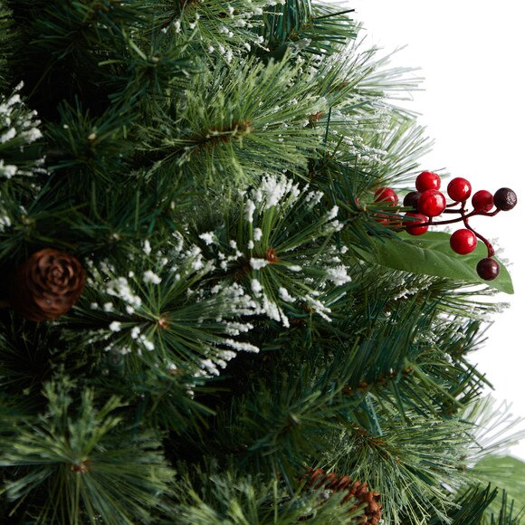 3 Holiday Pre-Lit Snow Tip Greenery Berries and Pinecones Plant in Urn with 100 LED Lights - SKU #P1811 - 4