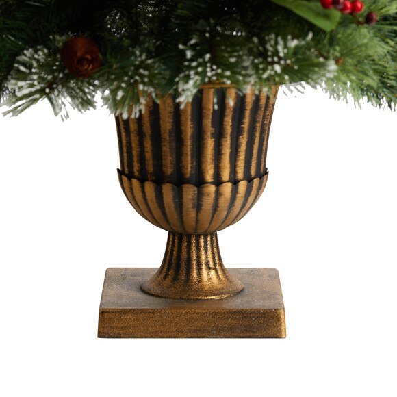 3 Holiday Pre-Lit Snow Tip Greenery Berries and Pinecones Plant in Urn with 100 LED Lights - SKU #P1811 - 5