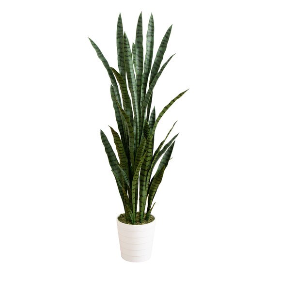 5 UV Resistant Artificial Sansevieria Plant in White Decorative Planter Indoor/Outdoor - SKU #P2136