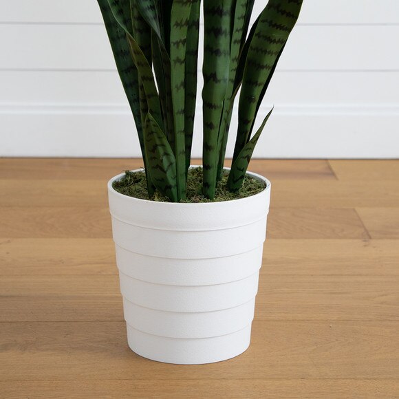 5 UV Resistant Artificial Sansevieria Plant in White Decorative Planter Indoor/Outdoor - SKU #P2136 - 3