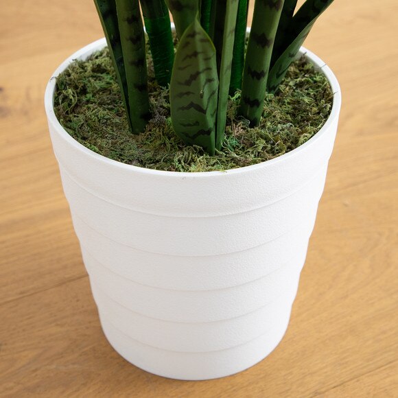 5 UV Resistant Artificial Sansevieria Plant in White Decorative Planter Indoor/Outdoor - SKU #P2136 - 4