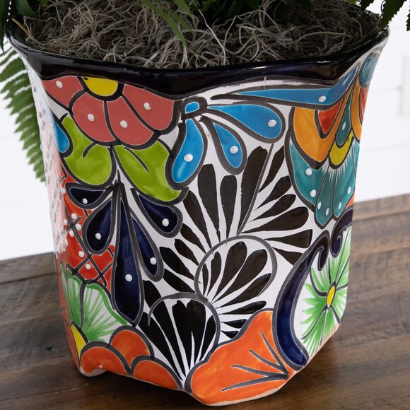 21 Artificial Boston Fern in Handmade Mexican Talavera Ceramic Planter - SKU #P2194 - 3